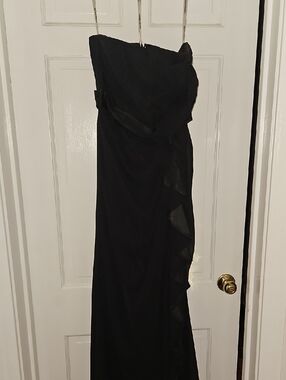 David's Bridal Black Strapless Ruffle Gown